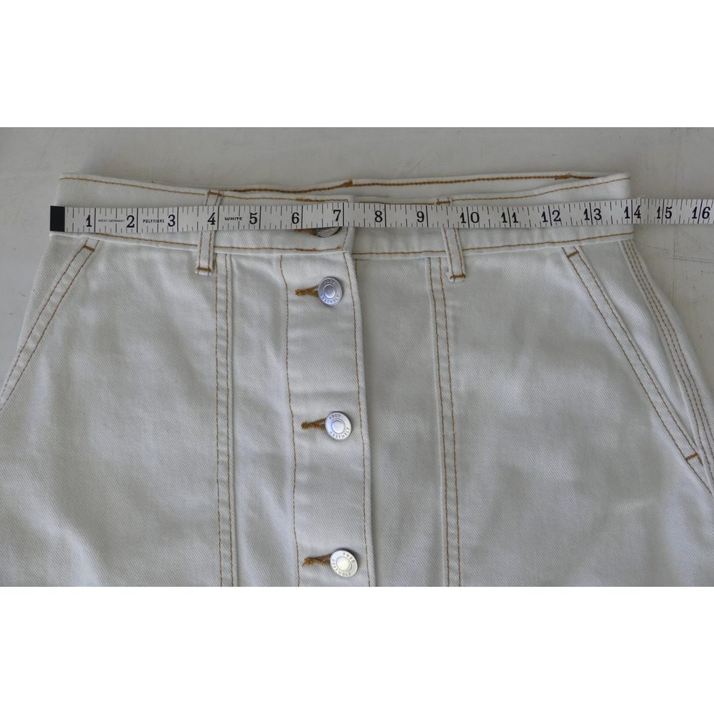 Free Assembly Ivory Denim Skirt Sz 2 Button Front Knee‎ Modest Contrast Stitch - Picture 8 of 9
